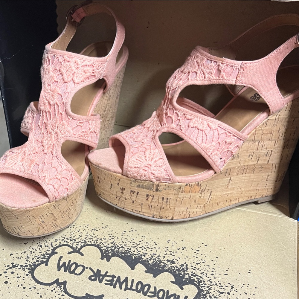 Charlotte Russe Coral Lace Wedge Sandals